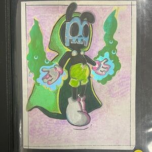 Whimsical Character Illustration with Green and Blue Accents